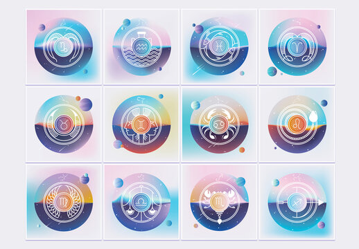 Insieme logo dello zodiaco gradiente