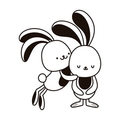 pink rabbits animal cartoon isolated icon line style