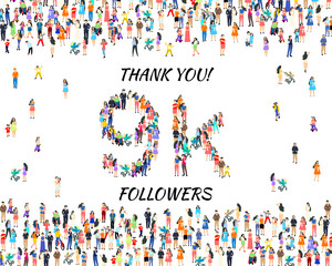 Thank you followers peoples, 9k online social group, happy banner celebrate, Vector