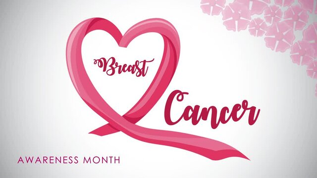 breast cancer campaign lettering animation with ribbon heart shape