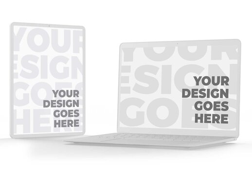 Horizontal Tablet and Laptop Computer Isolated on White Background with Isometric View