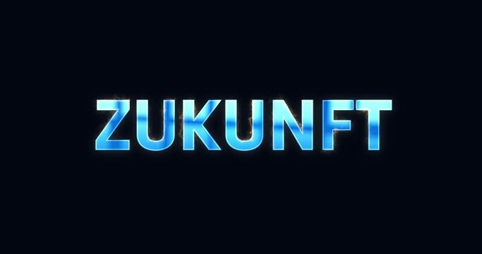 Zukunft. Blauer Text als Logo Intro. Elektrisch leuchtendes Wort.