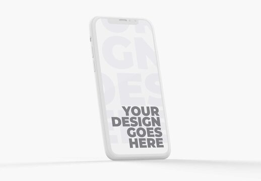 Vertical White Clay 3D Smartphone Mockup with Isolated on Light Background
