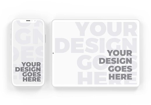 Vertical Smartphone and Horizontal Tablet Mockup with White Clay Style