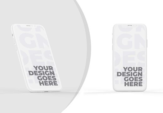 White Clay Smartphone Isolated on Light Background with Perspective and Front View