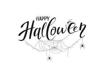 Lettering Happy Halloween with Spiders