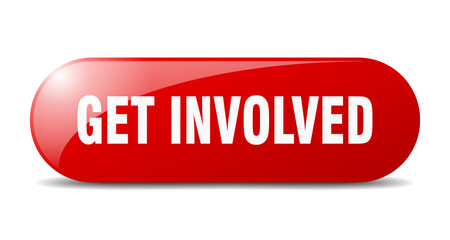 get involved button. sticker. banner. rounded glass sign