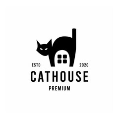 Cat House animal premium Vector Logo vintage illustration design