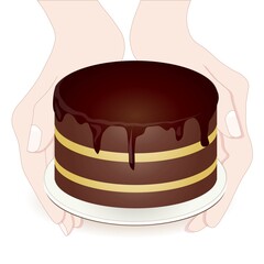 Cake in two hands sketch art design elements colorful hand stock vector illustration for web, for print, for product design, for packaging design