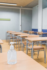 hydro-alcoholic gel in a classroom