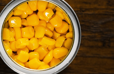 Top view of fresh raw corn in can.