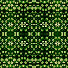 Emerald Green Seamless Ikat Pattern. Grassy Color Repeated Hand drawn Ikat. Muslim Design. Fresh Green Arabesque Tile. Endless Aztec Ornament. Fern Green Sustainable Development.