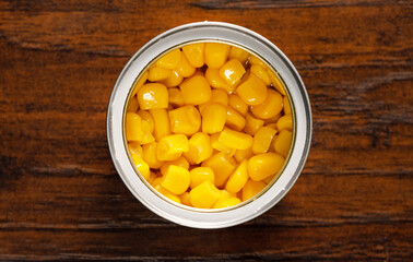 Top view of fresh raw corn in can.