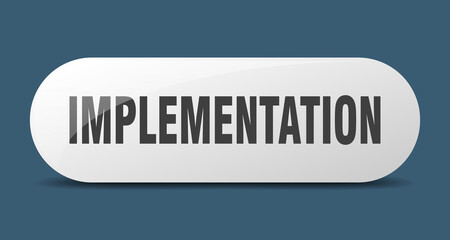 implementation button. sticker. banner. rounded glass sign