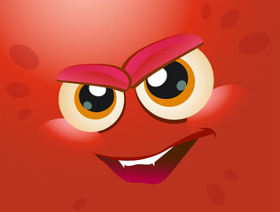 Scary cartoon angry red monster face avatar. Vector illustration of monster mask.  Vector Halloween red mad angry monster.