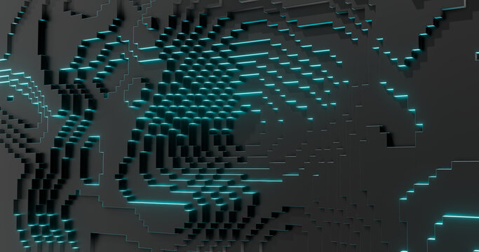3d rendering. Cubic embossed surface with neon glow. Abstract background for your design.