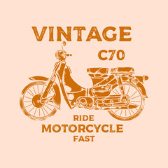 illustration of a vintage old retro motorcycle honda c70