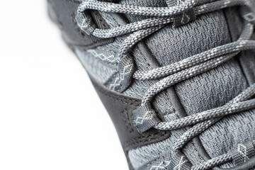 hiking gray boots close up
