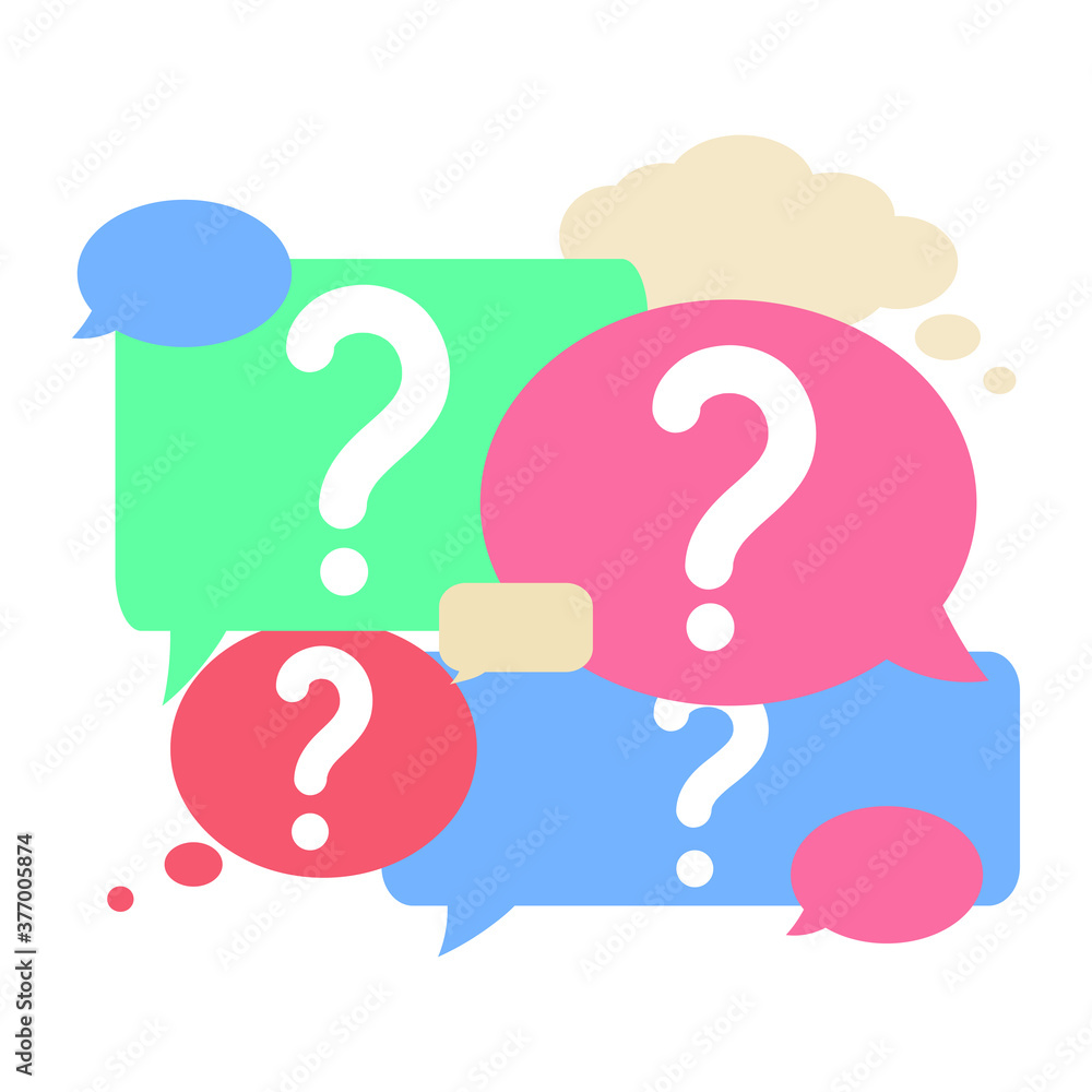 Aufkleber set of question marks with speech bubbles isolated on white. dialogue concept.