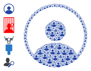 Vector user mosaic is composed of repeating self user icons. Recursive collage of user. Some other icons are present in this vector.