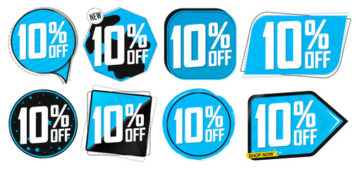 Set Sale 10% off banners, discount tags design template, extra promo, vector illustration