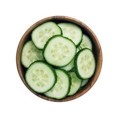 cucumbers sliced in wooden bowl