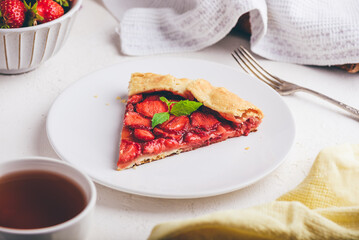 Fresh Baked Strawberry Galette On Plate