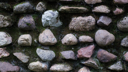 Stone texture background. Decorative uneven stone wall. Natural granite masonry.