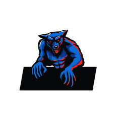 a hungry blue werewolf  ilustration design