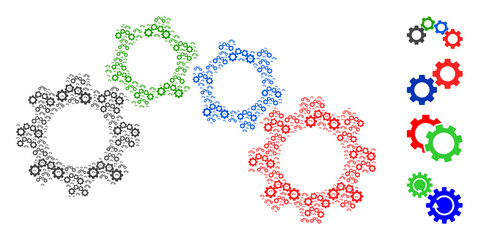 Vector cogwheel mechanism mosaic is created of scattered self cogwheel mechanism icons. Recursive mosaic of cogwheel mechanism. Some other icons are present in this vector.