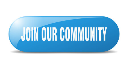join our community button. sticker. banner. rounded glass sign