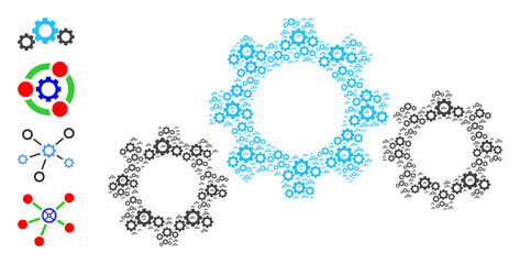 Vector gear transmission mosaic is created from repeating recursive gear transmission icons. Recursion collage from gear transmission. Some other icons are present in this vector.