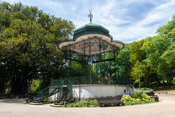 Beautiful view to green public garden area central pagoda