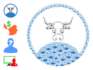 Vector rounded bull boss mosaic is done with scattered self rounded bull boss icons. Recursion composition from rounded bull boss. Some other icons are present in this vector.