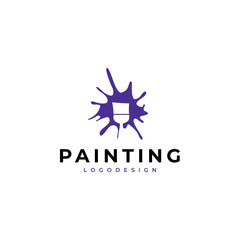 Painting logo design template vector with paintbrush and paint splashes illustration