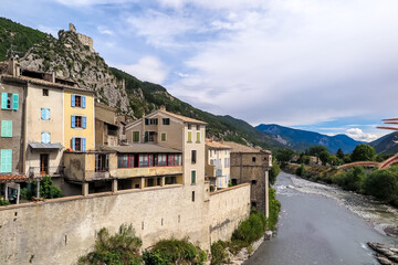Small French medieval town between two rocky hills and the Var river, Commune of Entrevaux, Provence-Alpes-Côte d'Azur region, Alpes de Haute Provence, France
