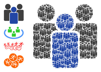 Vector users collage is formed from randomized self users parts. Fractal collage from users. Some other icons are present in this vector.