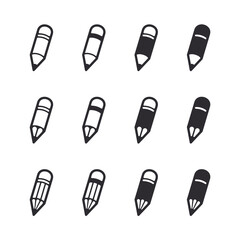 Pencil icon. Vector pencil sign. Tool icon. Edit icon. Writer logo. Logo template. Drawing icon. Eraser tool. School supplies. Ui elements. Pencils icons set. 