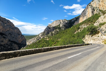 Paved roads crossing the beautiful region of the Verdon gorge, between mountains and canyon, Provence-Alpes-Côte d'Azur region, Alpes de Haute Provence, France