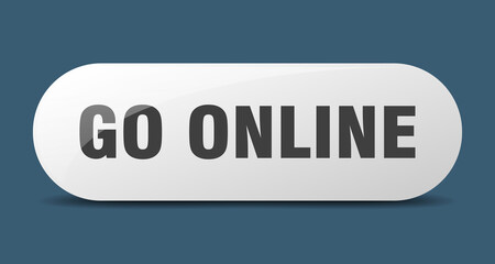 go online button. sticker. banner. rounded glass sign