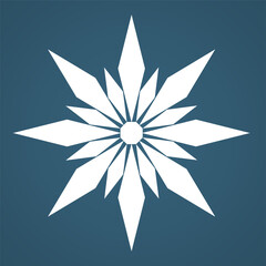 Geometric white snowflake vector flat lay style on blue gray background. Merry Christmas, winter holiday and Happy New Year greeting card, poster concept