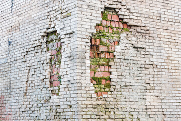 Ancient white brick wall background.