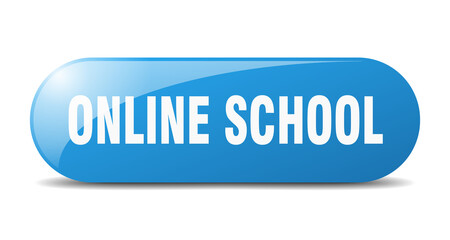 online school button. sticker. banner. rounded glass sign