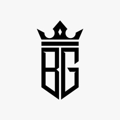 B G black color initial with crown logo template