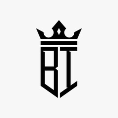 BI black color initial with crown logo template