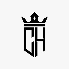 CH black color initial with crown logo template