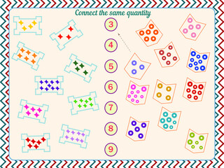 logic game for preschoolers. connect the same quantity