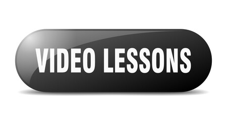 video lessons button. sticker. banner. rounded glass sign