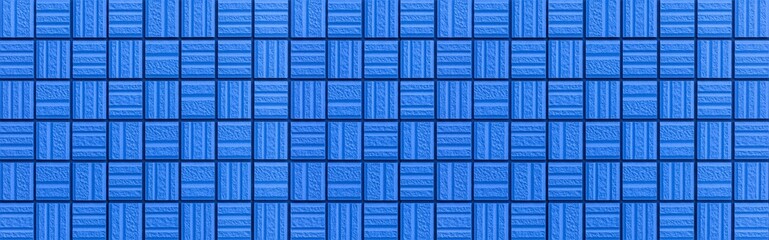 Panorama of Blue Line Mosaic Wall Tiles texture and seamless background
