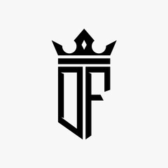 D F black color initial with crown logo template